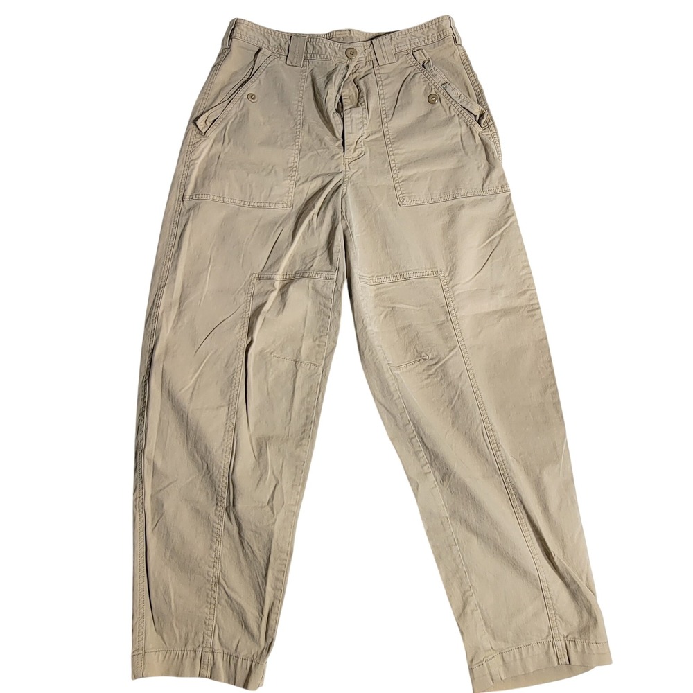 Banana Republic Khaki Utility Tapered Pants Womens 12L High Rise Cotton Stretch